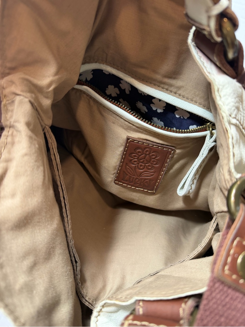 LUCKY BRAND NWT 1968 ITALIAN LEATHER TOTE MESSENGER BAG CALL OUTS IN PHOTOS $249 - Picture 7 of 7